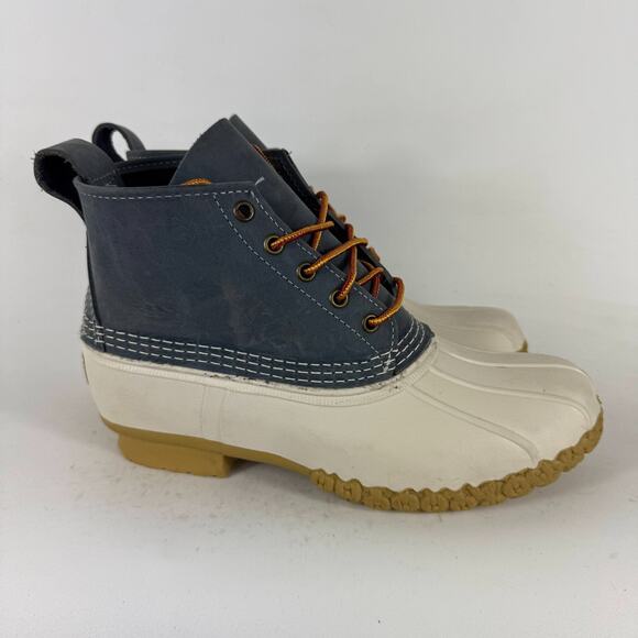 L.L. Bean Ankle Duck Boots Women's 9 Ivory Gray Leather Lace Up Round Toe Casual - Picture 2 of 10
